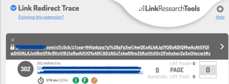Confirming that the CTA button redirects through ClickFlare (by hovering over the CTA button to see the ClickFlare…