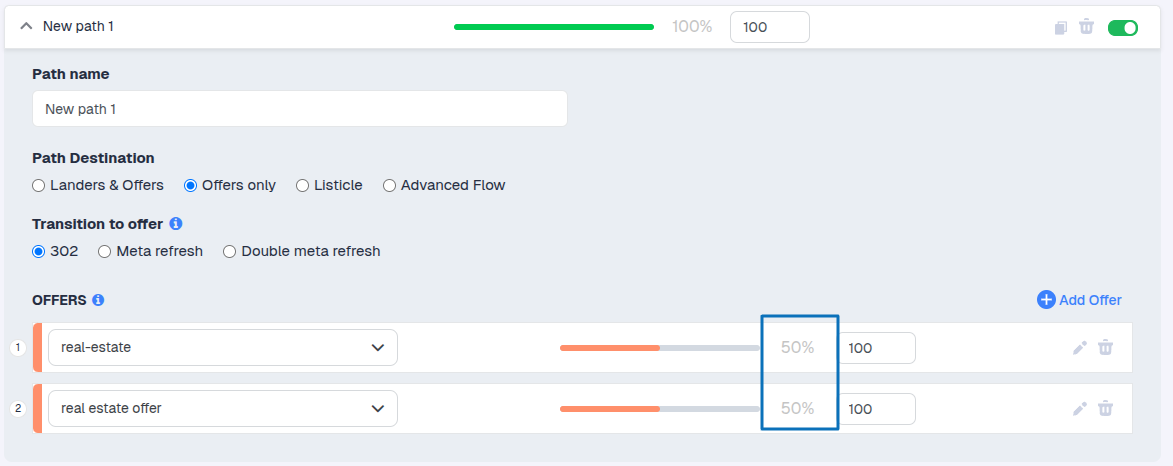 Note: Traffic distribution is controlled by weight values, which determine the percentage of traffic each offer…