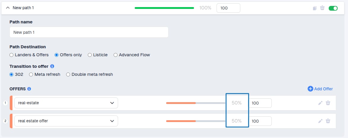 Note: Traffic distribution is controlled by weight values, which determine the percentage of traffic each offer…