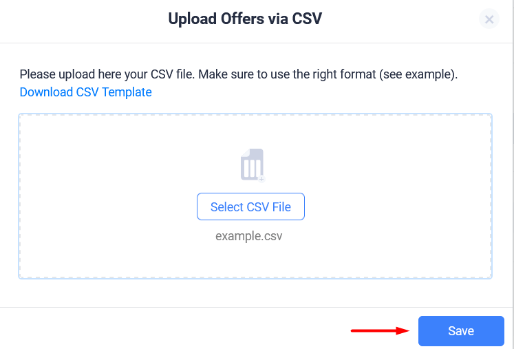 After you have finished supplementing the CSV file, save it and then upload it to ClickFlare