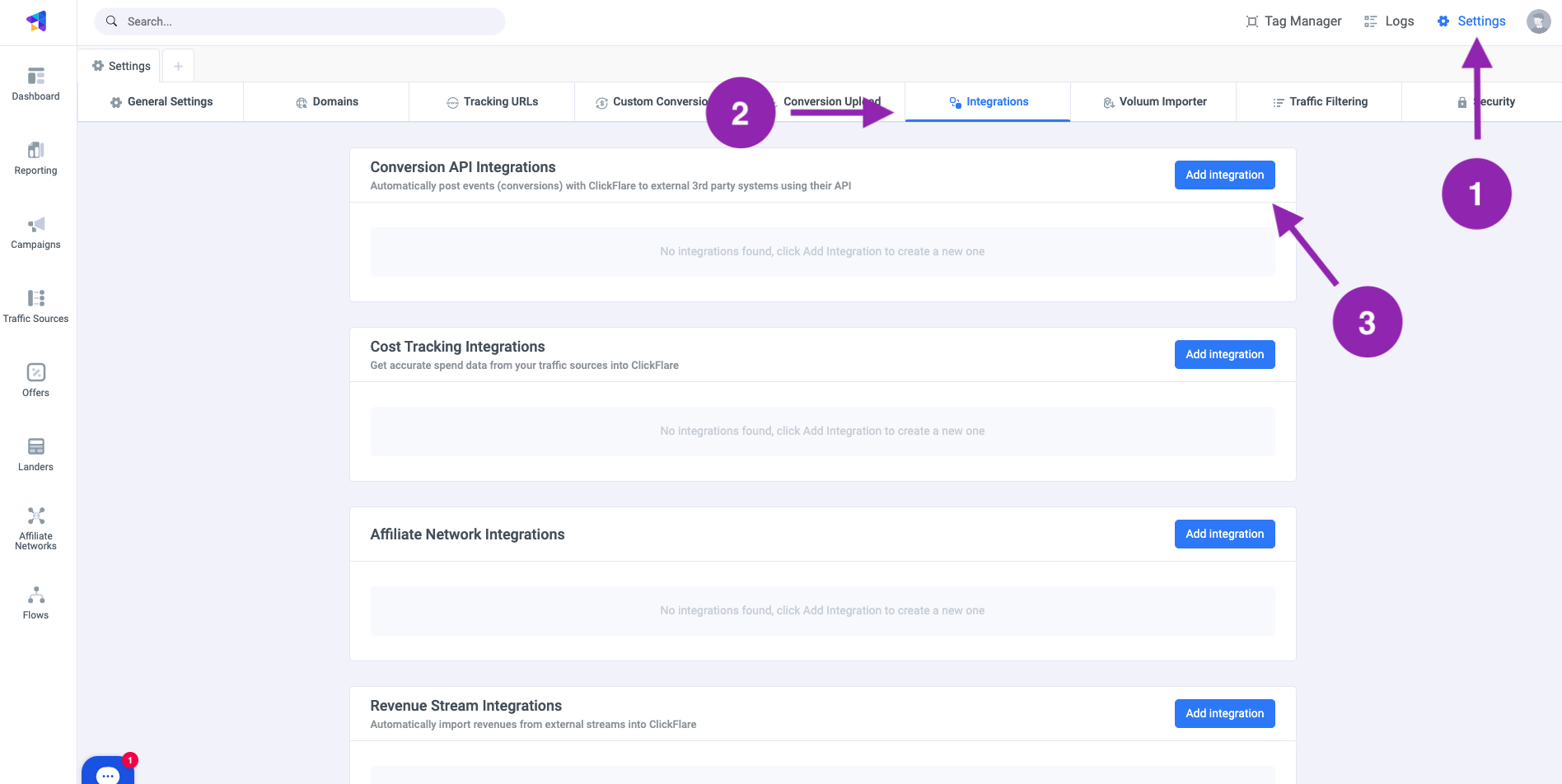 In the Conversion API Integrations section, click on Add Integration