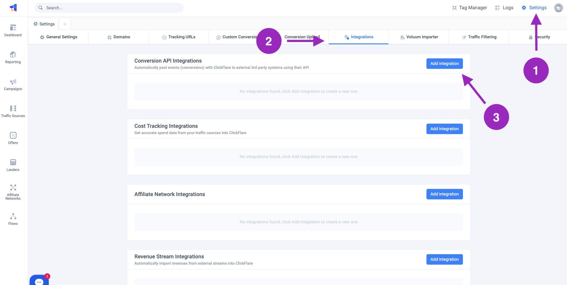 In the Conversion API Integrations section, click on Add Integration