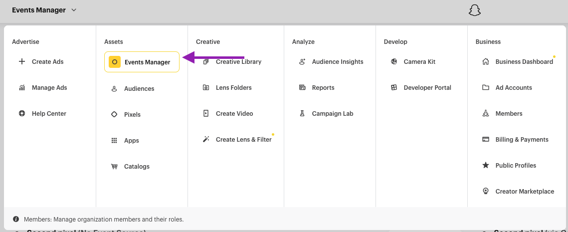 Navigate to your Snapchat Events Manager