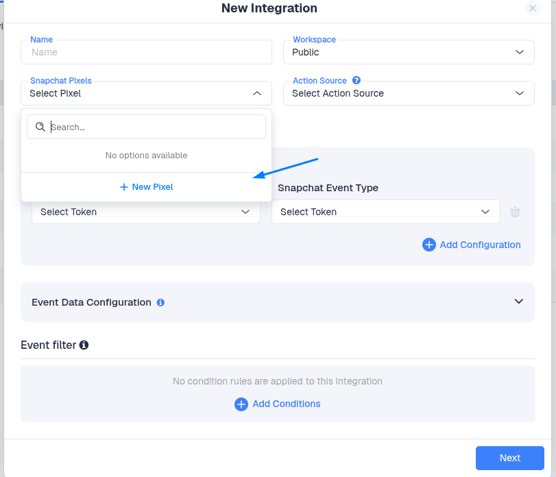 In the integration screen, click on Add a new Pixel