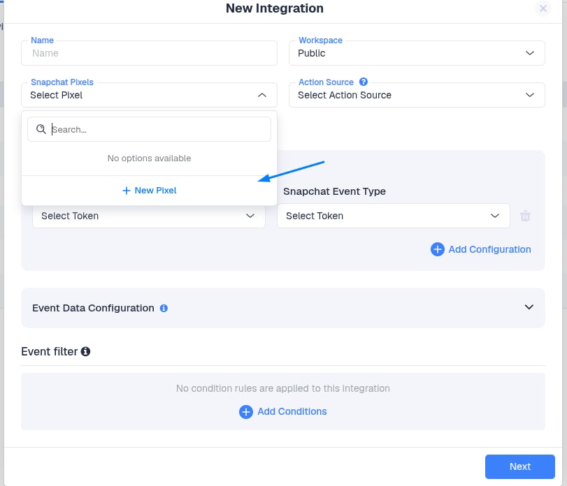 In the integration screen, click on Add a new Pixel