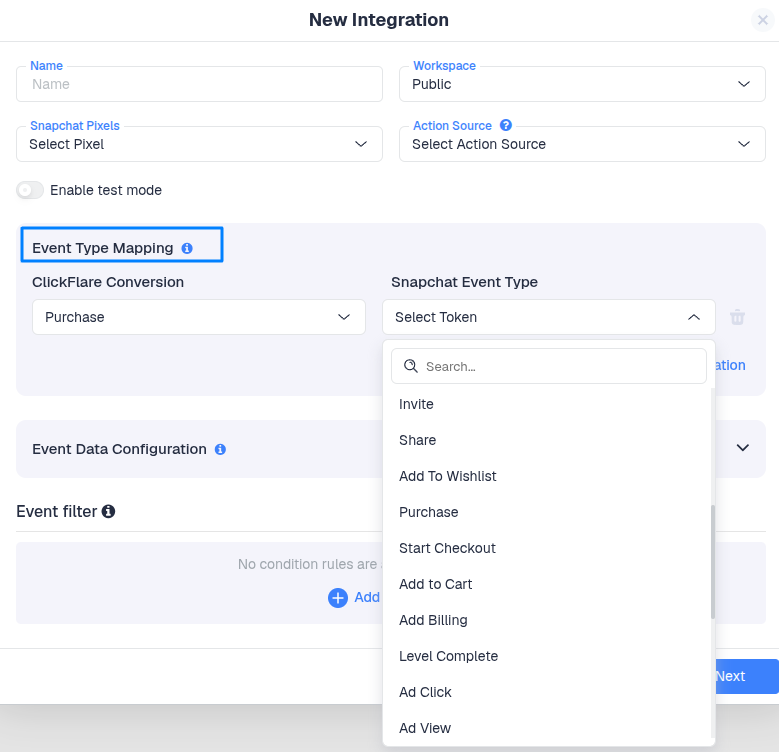 Using the Event Type Mapping, you can map ClickFlare tracked events to specific Standard Snapchat events or custom ones…