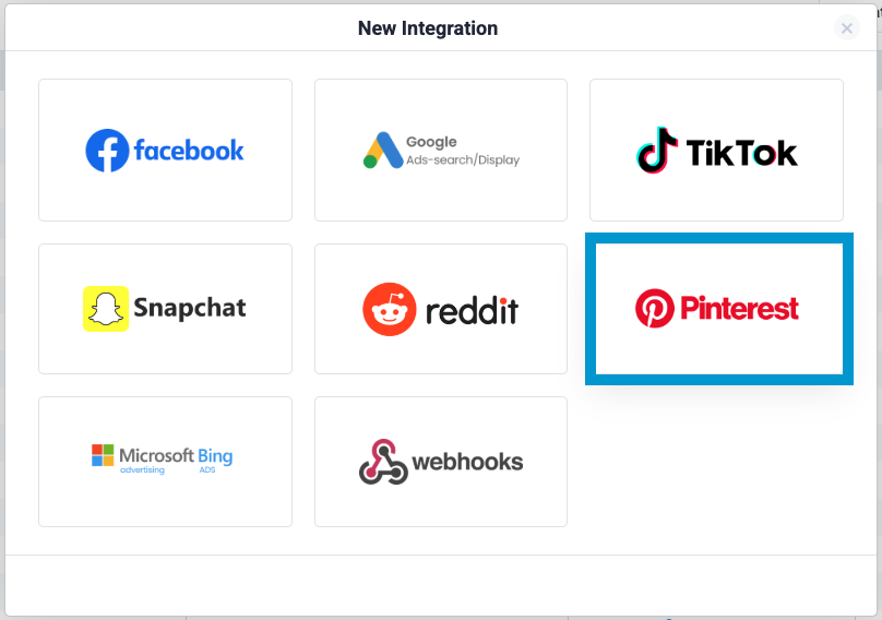 From the list of available integrations, select Pinterest