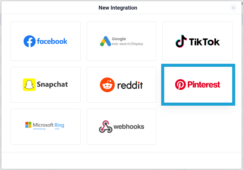 From the list of available integrations, select Pinterest