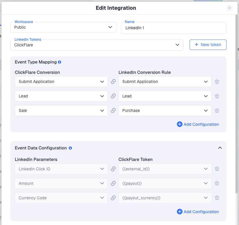 You can add additional mappings by clicking + Add Configuration