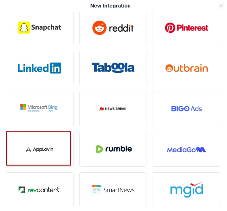 Select AppLovin from the available options