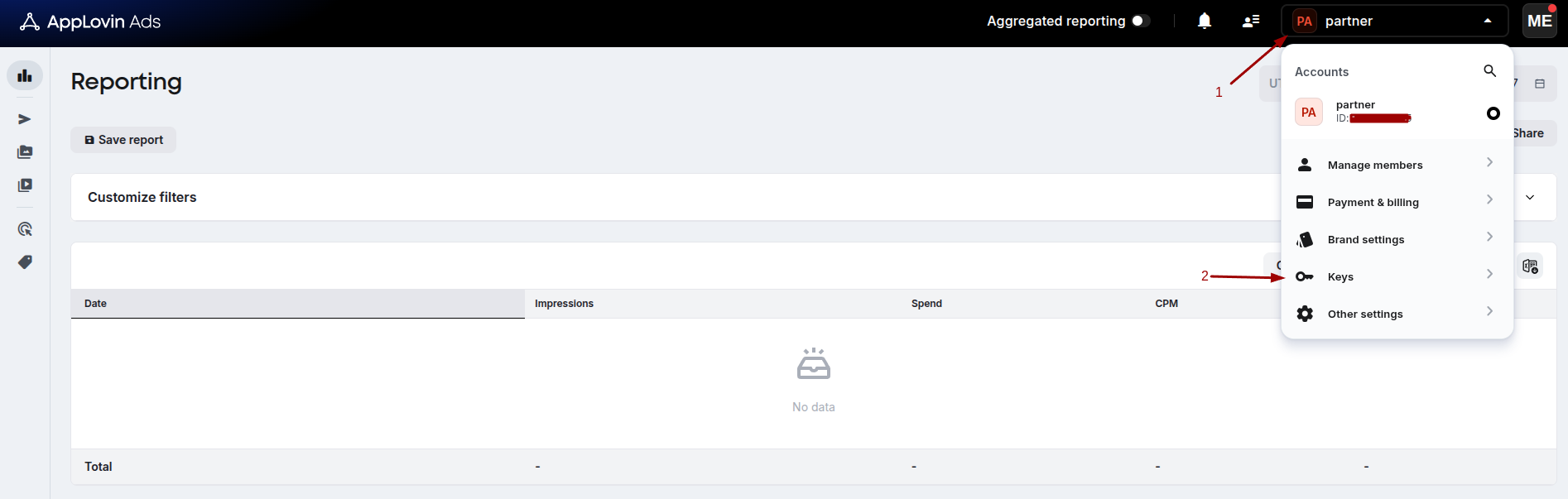 Copy your Reporting API Key