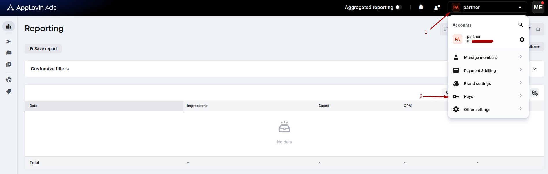 Copy your Reporting API Key