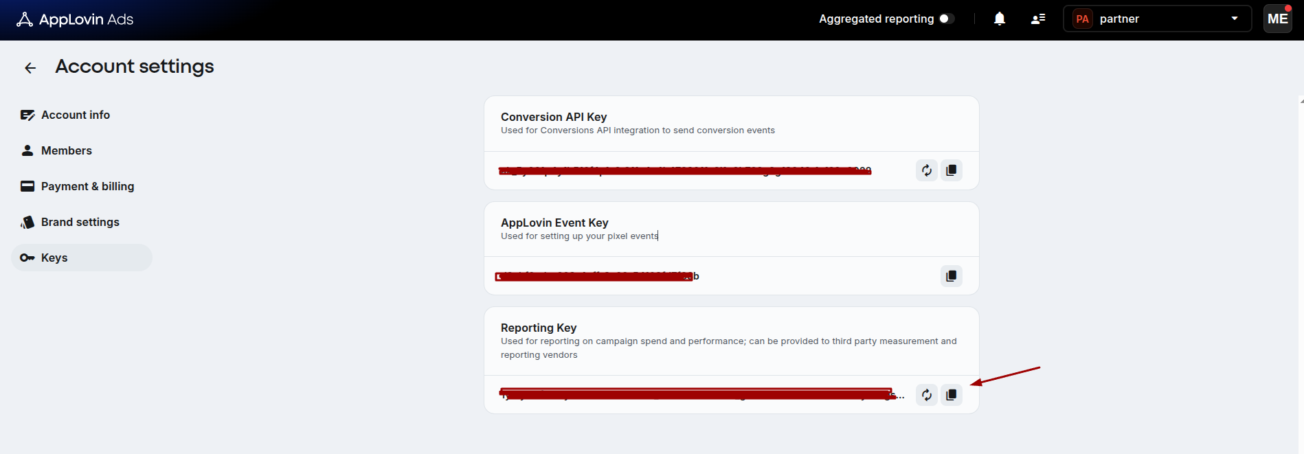 Copy your Reporting API Key (2)