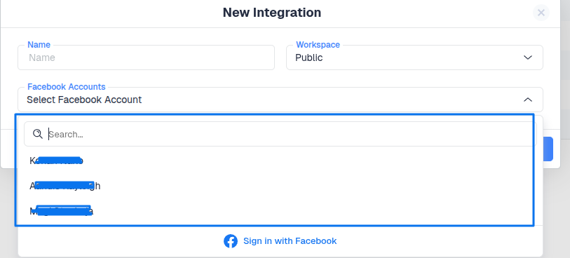 After being redirected to ClickFlare’s Integration window, select the newly connected account from the dropdown menu