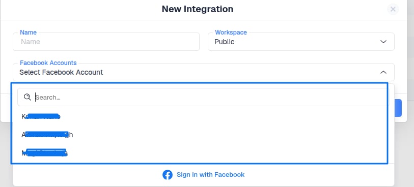 After being redirected to ClickFlare’s Integration window, select the newly connected account from the dropdown menu