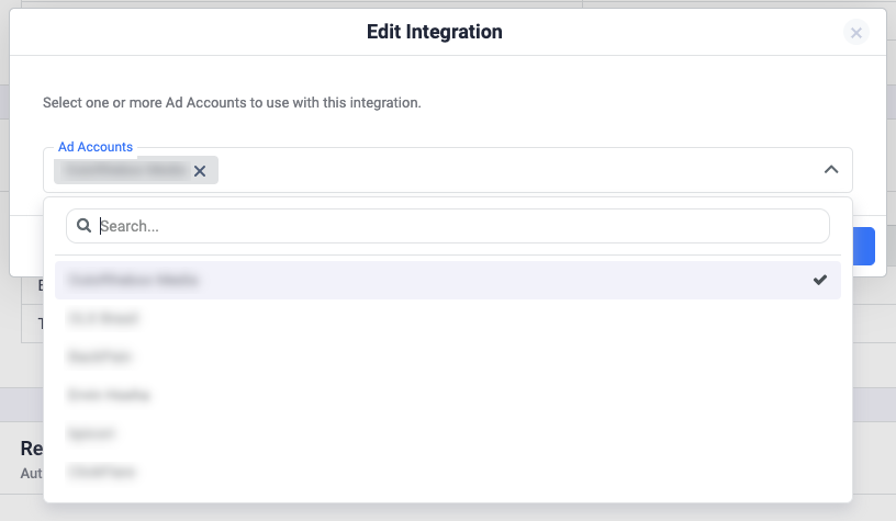 Choose the Ad Account(s) from which you want costs to be pulled, then click Save