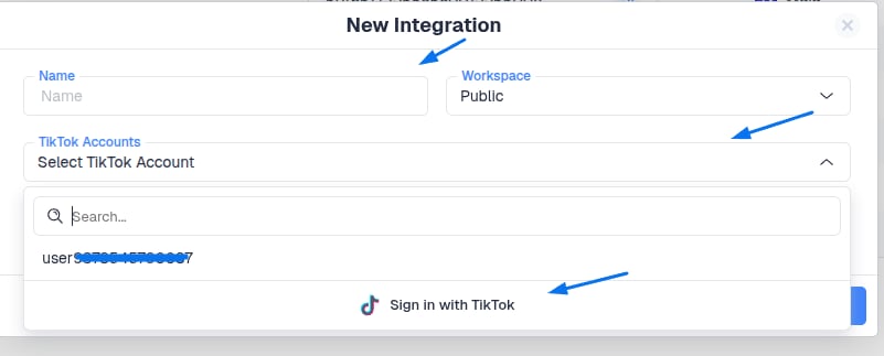 From the dropdown menu, select the TikTok Ads account you want to connect and your Integration Timezone