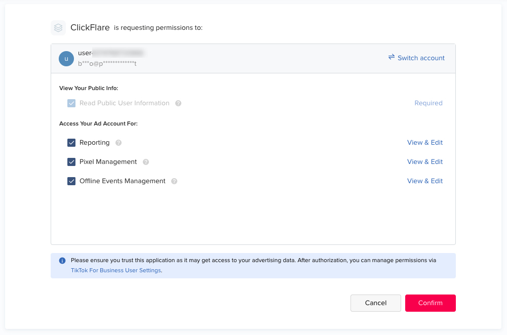 After the verification process, you’ll be asked to permit ClickFlare to access your Account. Click on Confirm. After…