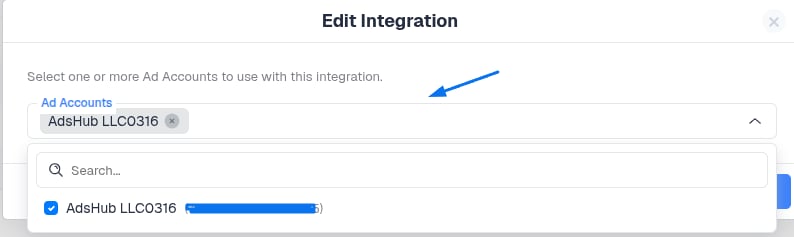 Choose the Ad Account(s) from which you want costs to be pulled, then click Save