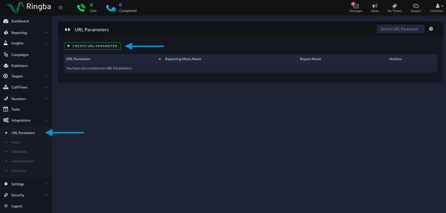 Go to Integrations URL Parameters