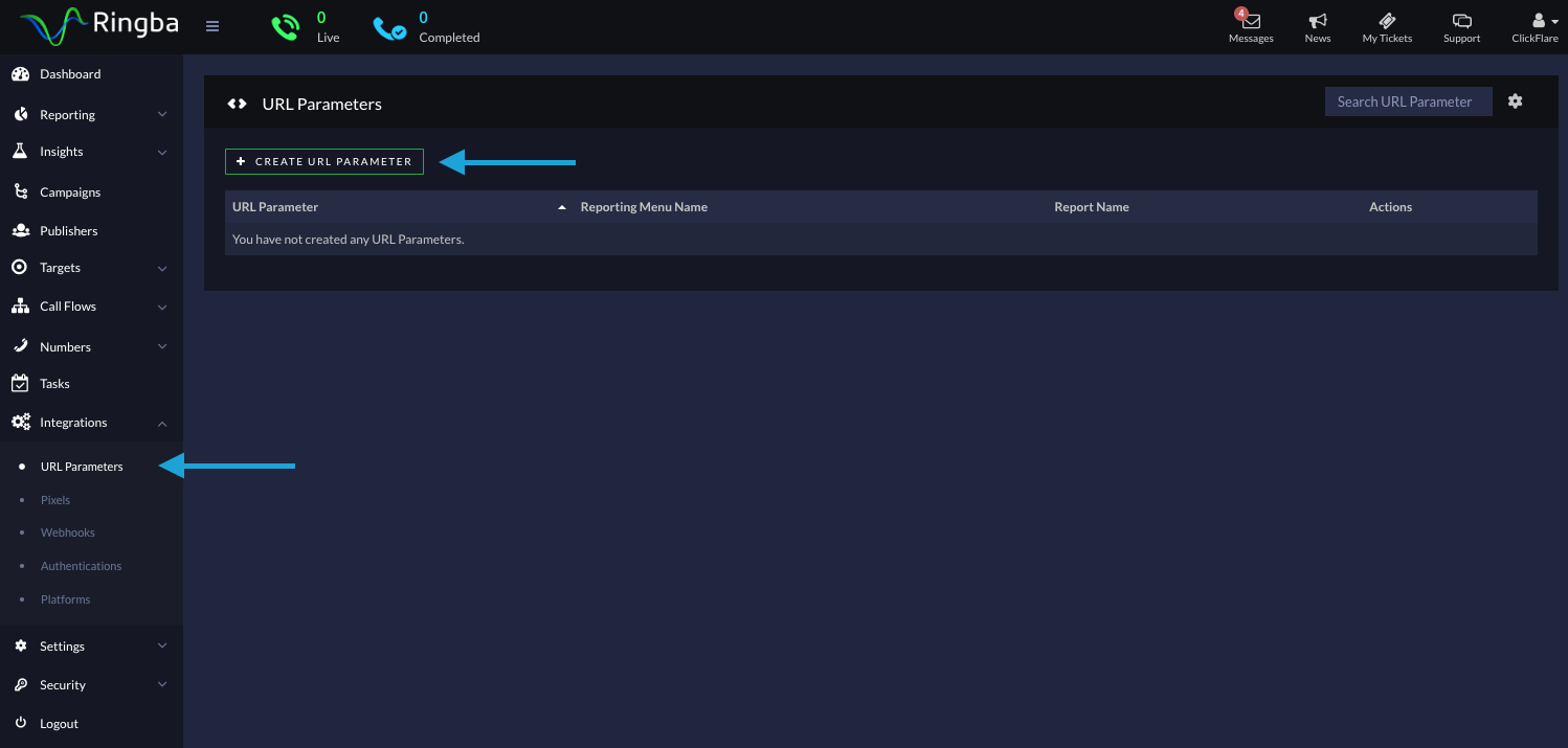 Go to Integrations URL Parameters