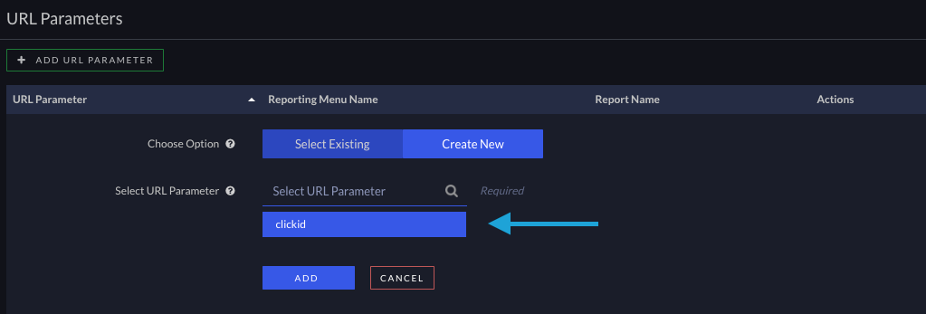 Select clickid from the existing list and click Add