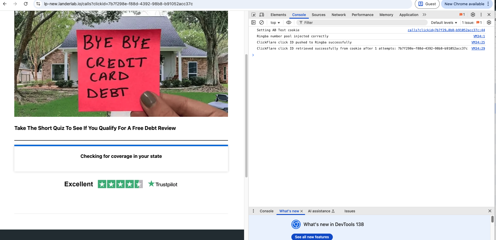 Look for the success message indicating the script was injected correctly