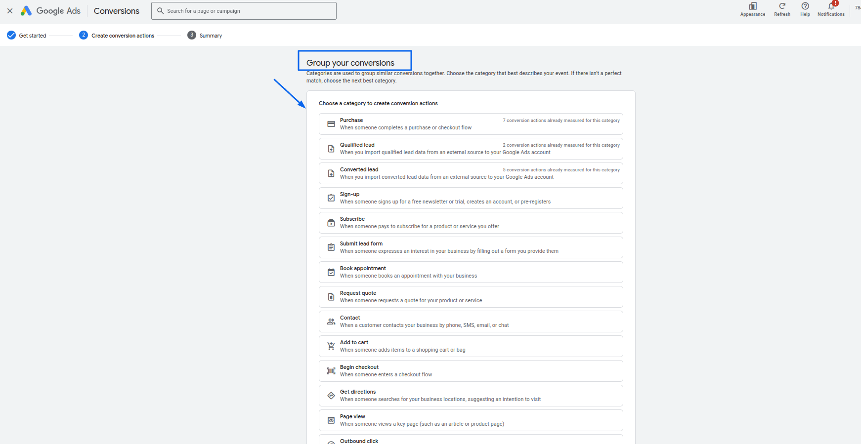 In the first field, choose the type that better describes your conversion. It can be, for example, a sign-up, add to…