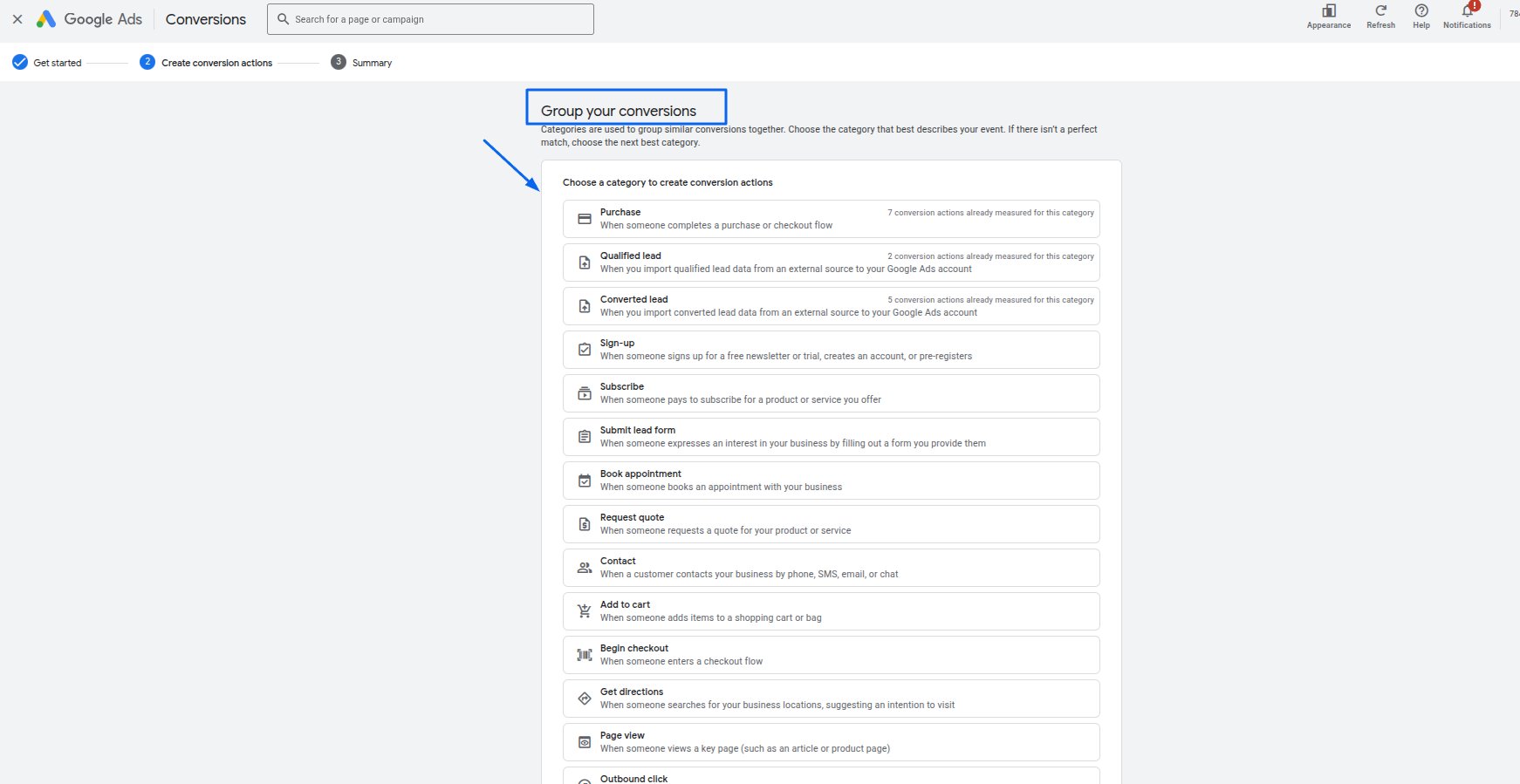 In the first field, choose the type that better describes your conversion. It can be, for example, a sign-up, add to…