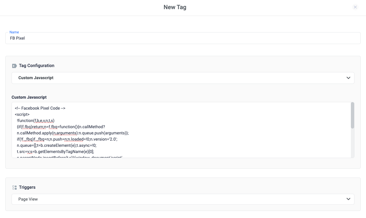 Example of a Custom JavaScript tag