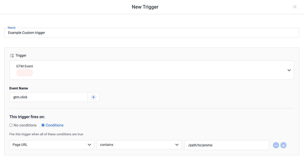 Under "Fire this trigger when an Event occurs and all of these conditions are true", add a filter to enable this…