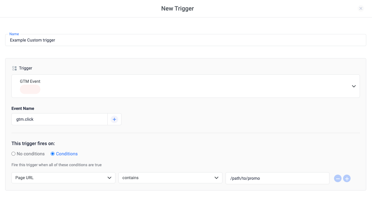 Under "Fire this trigger when an Event occurs and all of these conditions are true", add a filter to enable this…
