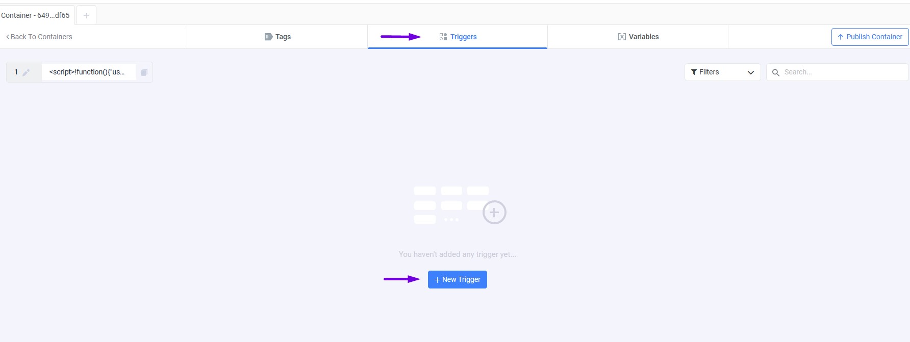 Create a Trigger: Navigate to the triggers section and create a new trigger. As an example, select the "All Elements…