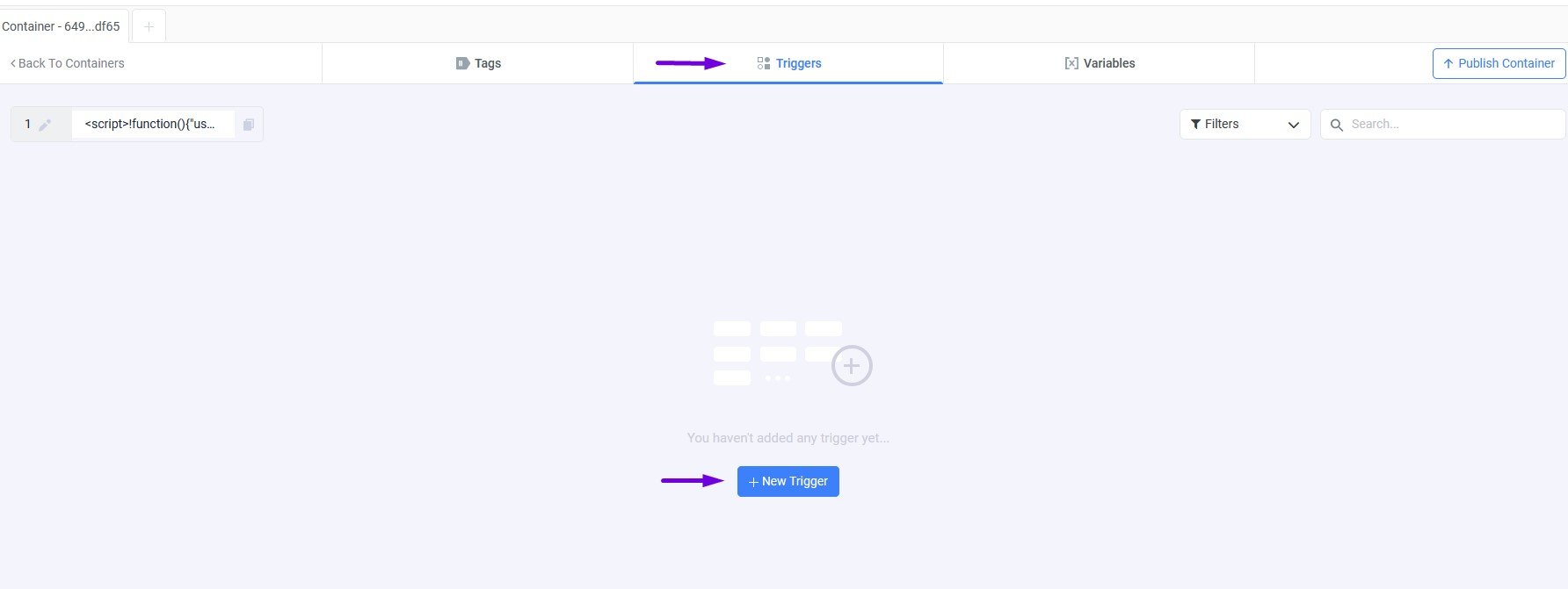 Create a Trigger: Navigate to the triggers section and create a new trigger. As an example, select the "All Elements…