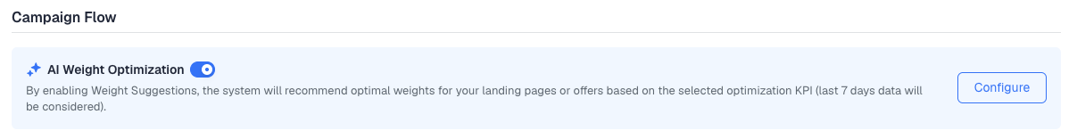 Under the Campaign Flow section, toggle on AI Smart Traffic. Click the Configure button to open the configuration panel