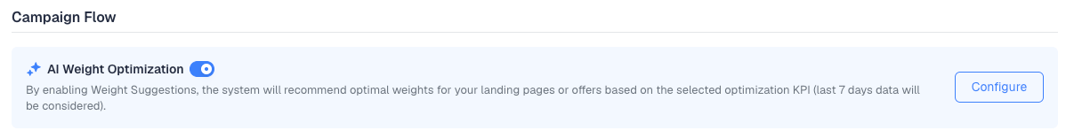 Under the Campaign Flow section, toggle on AI Smart Traffic. Click the Configure button to open the configuration panel