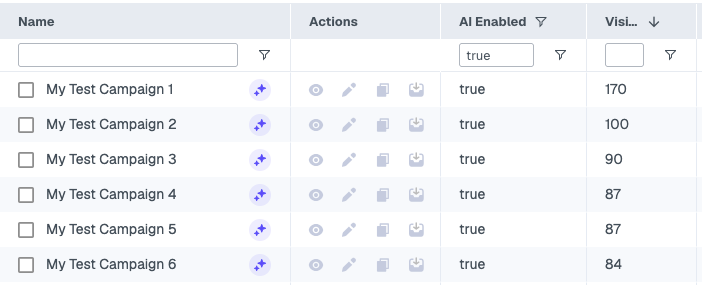 Clicking the AI icon next to a campaign name opens the Optimization History panel directly
