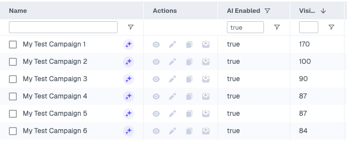 Clicking the AI icon next to a campaign name opens the Optimization History panel directly
