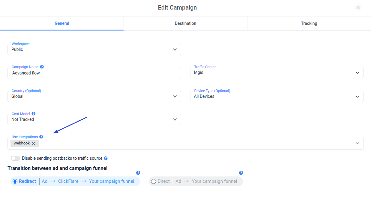Select the CAPI integration only for the campaigns where you want the specific event (e.g., clicks) reported