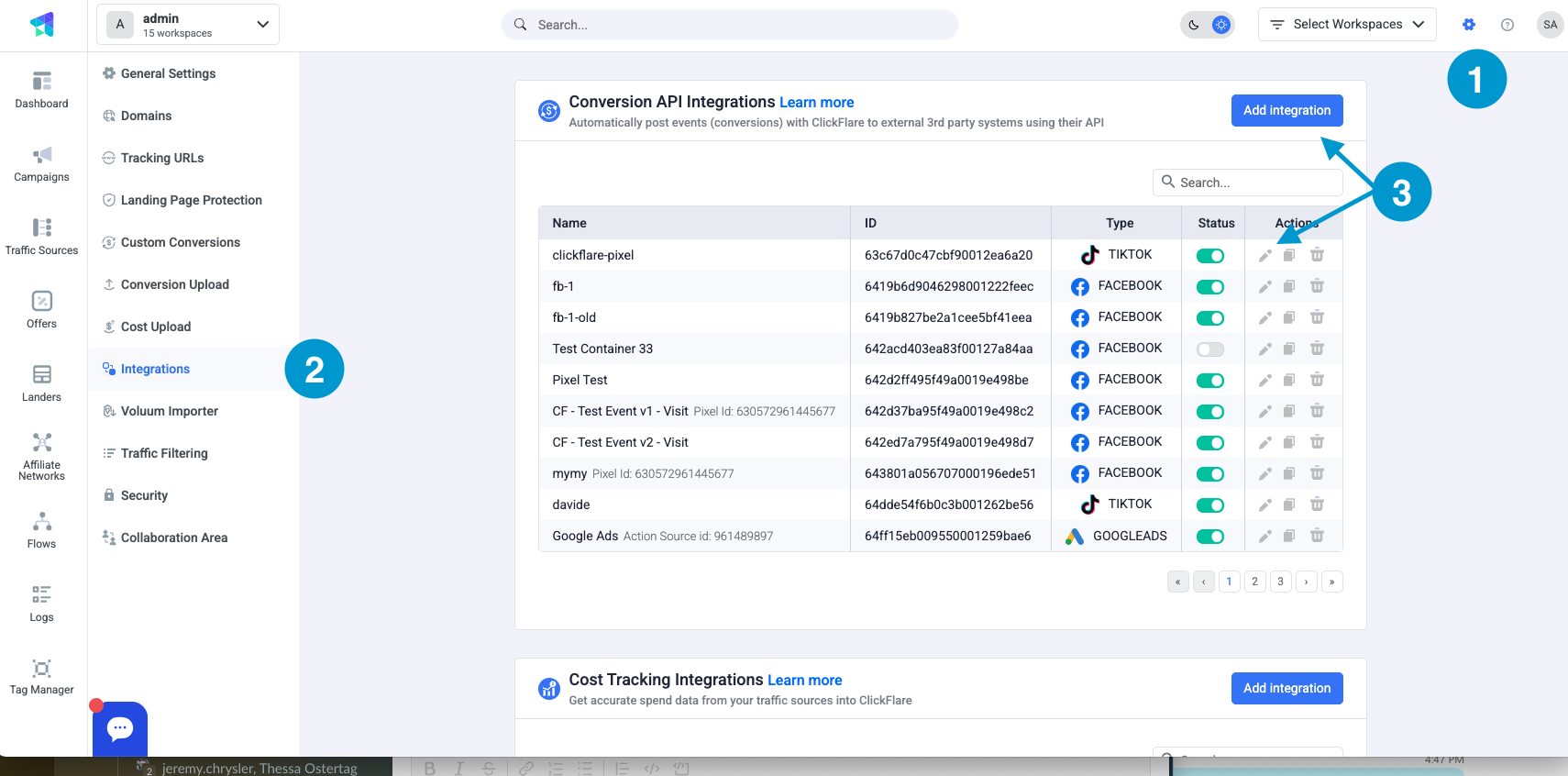 Click Edit on an existing Conversion API integration or create a new one