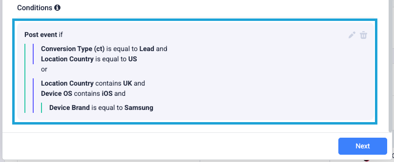After saving the condition, a preview of the filter will be available under the configuration settings