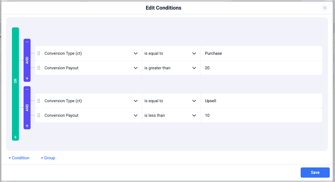 Define the conditions based on your filtering preferences