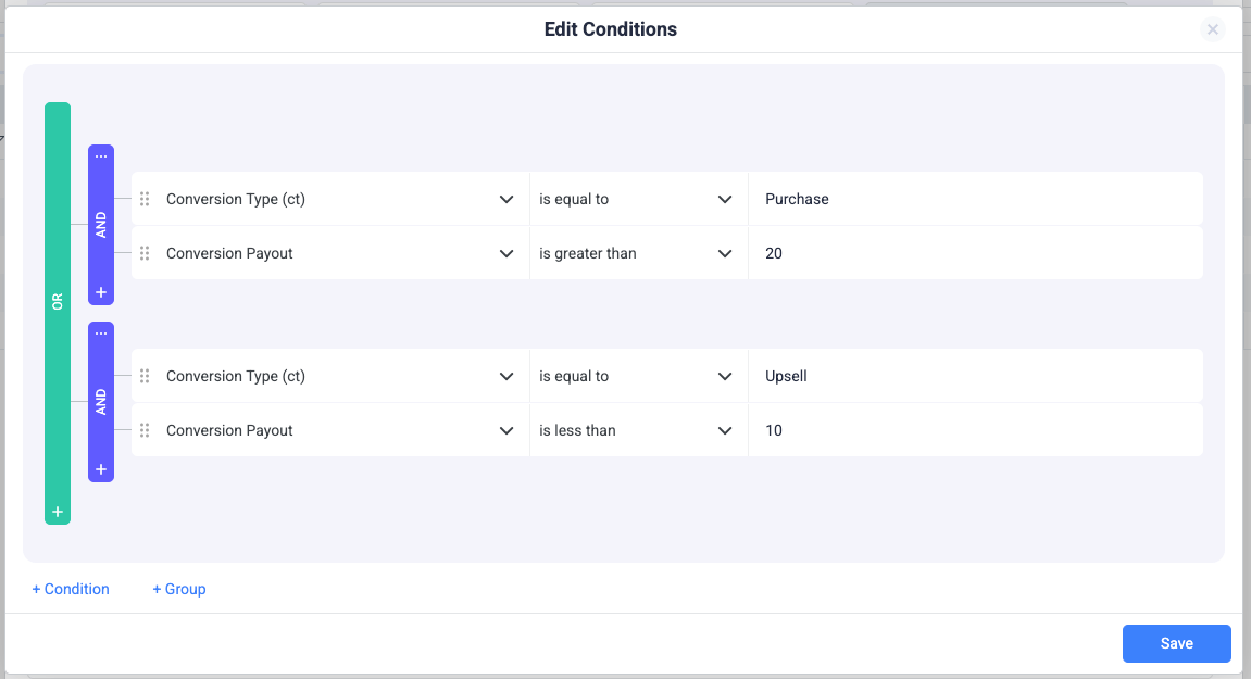 Define the conditions based on your filtering preferences