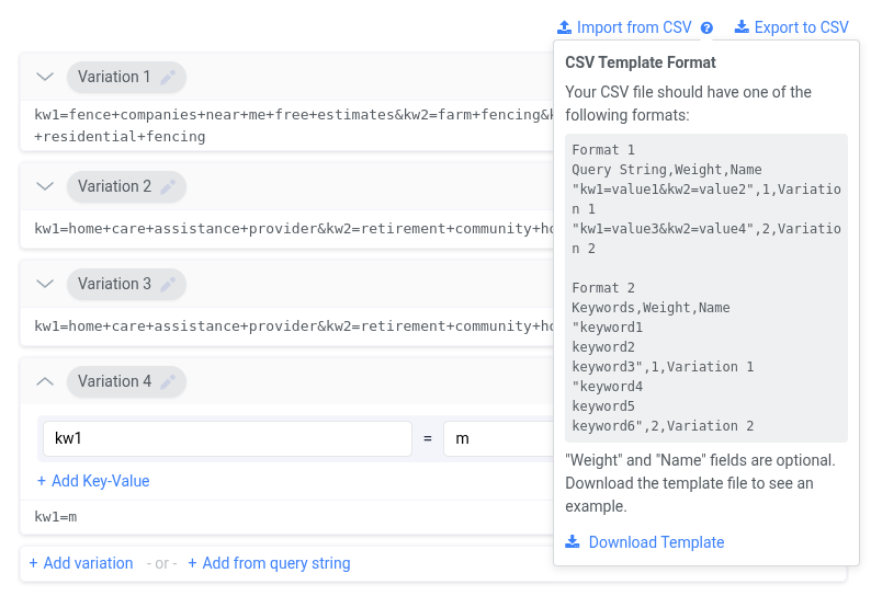 Manage your keyword sets in bulk with CSV Import/Export. Easily edit your keywords in Excel or Google Sheets and sync…