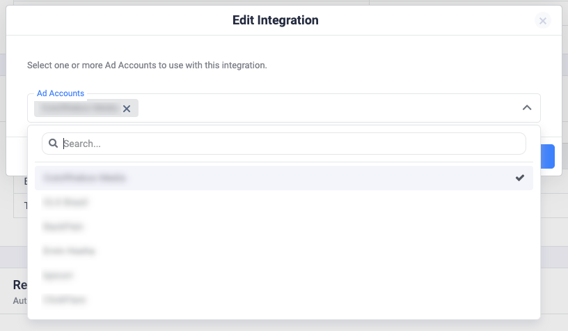 Choose the Ad Account(s) from which you want costs to be pulled then click Save
