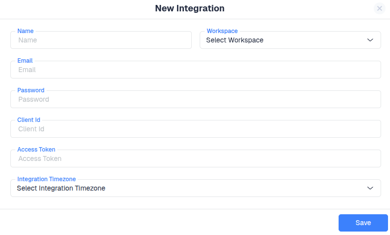 Paste the Email, Password, Client API ID, and Access Token of your MGID account, and select a Timezone