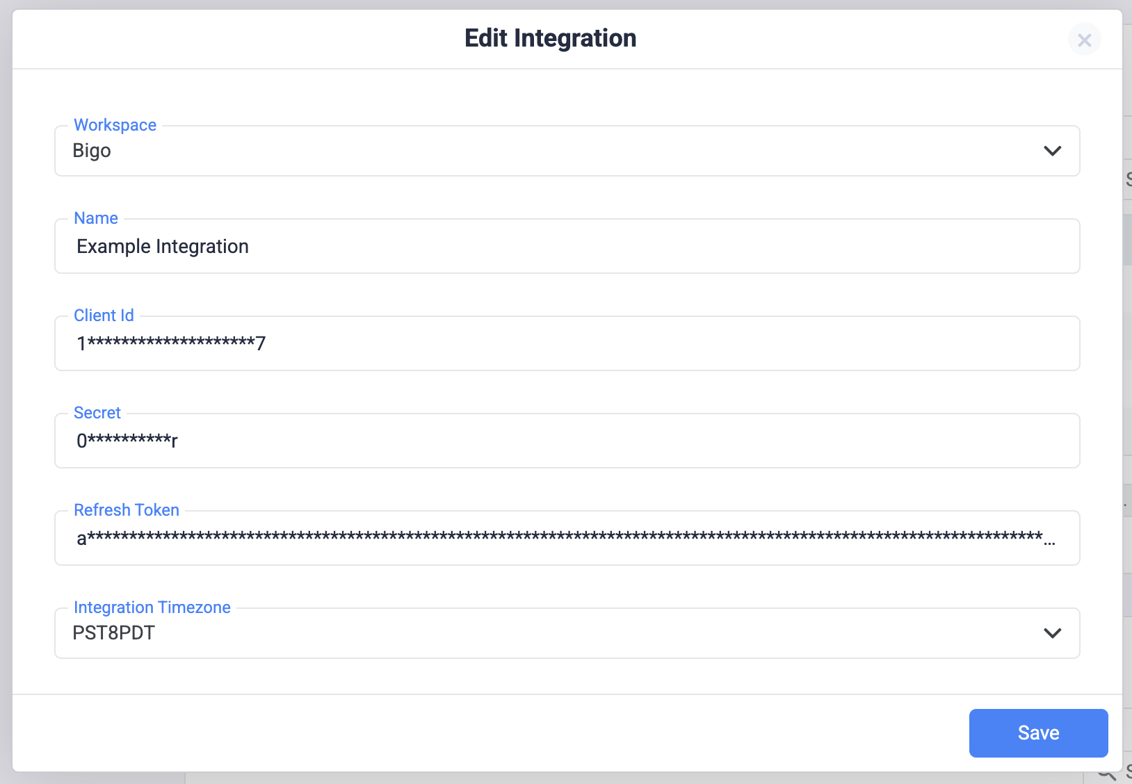 Select the integration timezone. The timezone should match the one on your Bigo Ads account