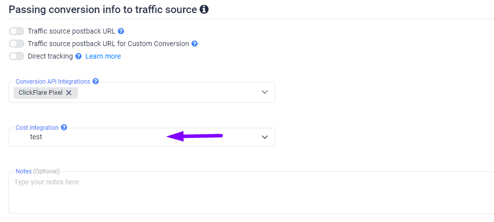 Lastly, go to the traffic source configuration settings and add the previously created cost integration under the cost…