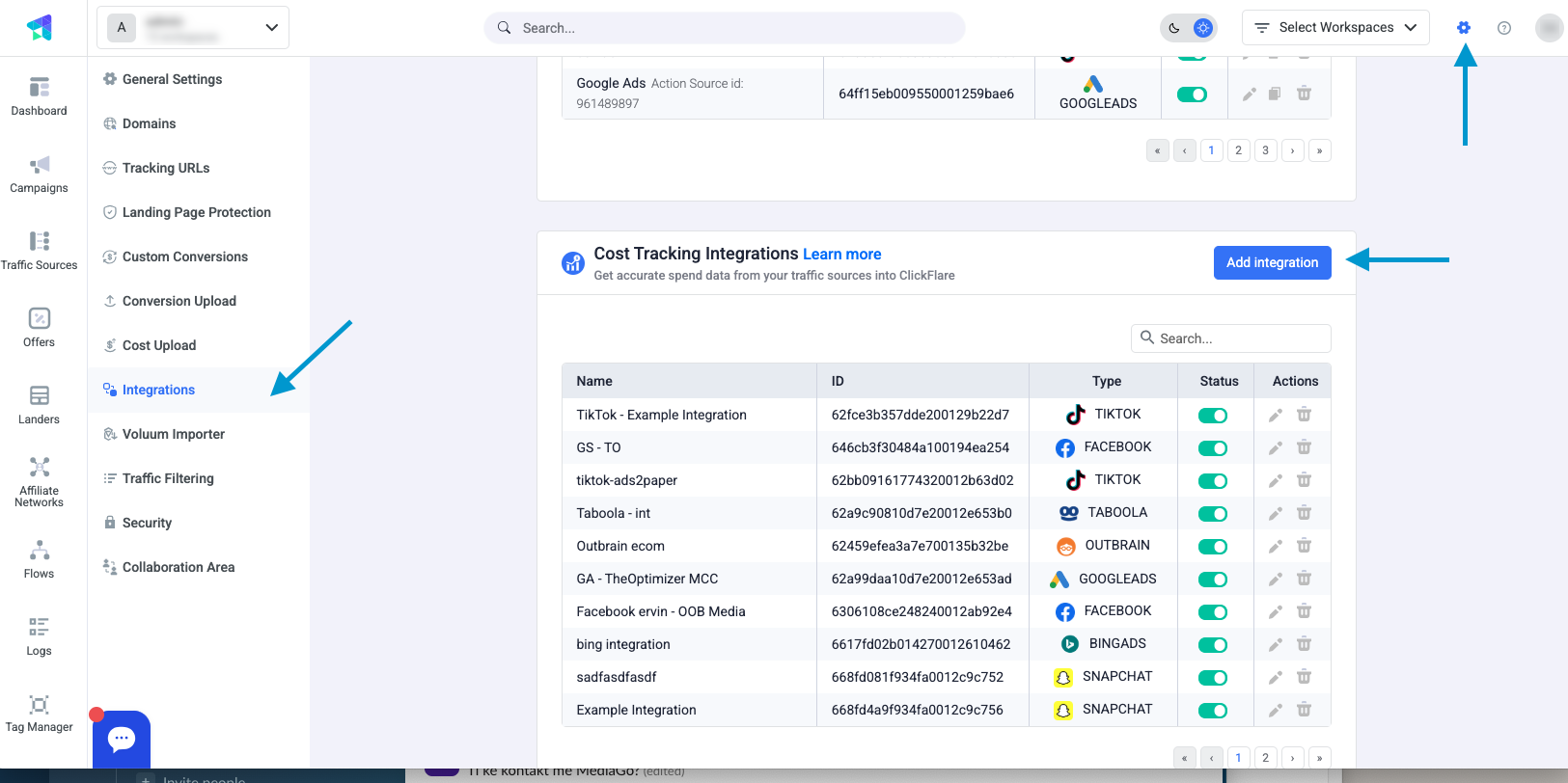 Navigate to the Integrations tab
