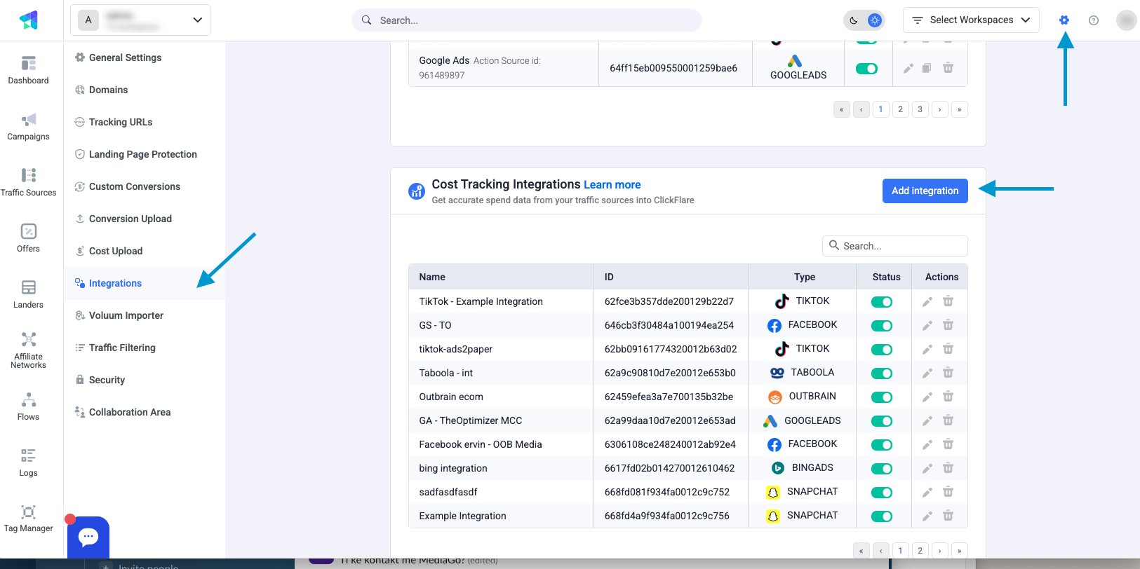 Navigate to the Integrations tab